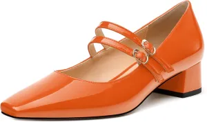Womens Mary Jane Pumps, Square Toe Low Block Heel Pump Shoes for Women, Daily Comfort Mary Jane Pumps with Two Straps 1.3"
