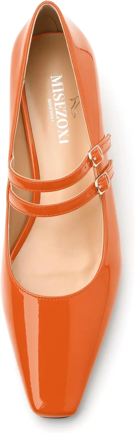 Womens Mary Jane Pumps, Square Toe Low Block Heel Pump Shoes for Women, Daily Comfort Mary Jane Pumps with Two Straps 1.3"
