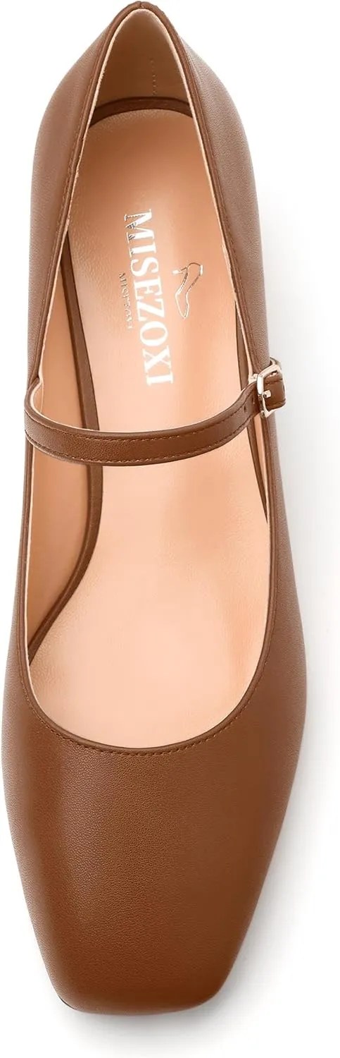 Women's Mary Jane Pumps With Low Block Heel and Square Toe - 1.3" Daily Shoes