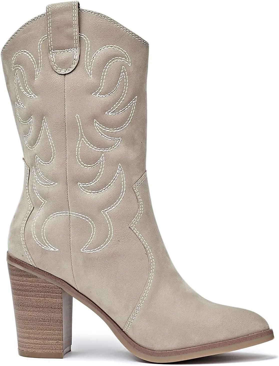 Women's Mid Calf Western Boots Pointed Toe Cowboy Boots Chunky Pump Heel Cowgirl Boots.