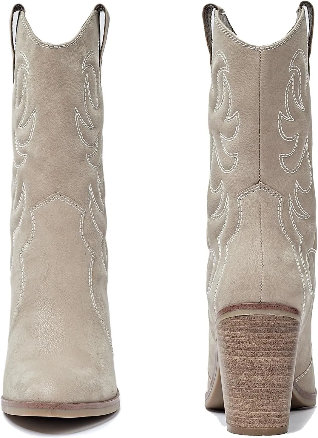 Women's Mid Calf Western Boots Pointed Toe Cowboy Boots Chunky Pump Heel Cowgirl Boots.