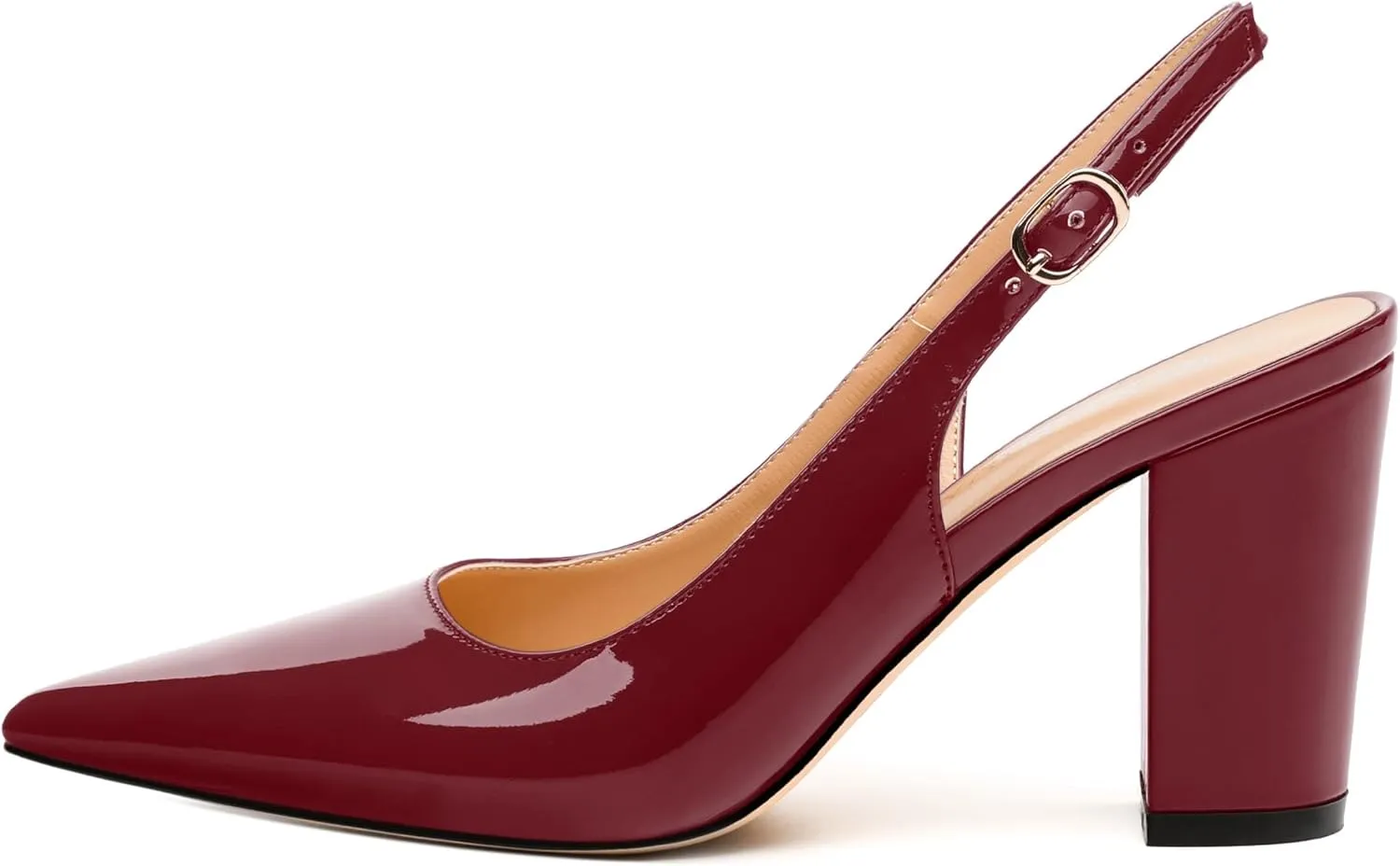 Women's Pumps, Pointed Toe High Heels, Slingback with Buckle, Fashion Solid Patent Pumps for Working Partying Wedding