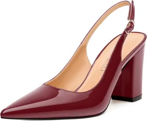 Women's Pumps, Pointed Toe High Heels, Slingback with Buckle, Fashion Solid Patent Pumps for Working Partying Wedding