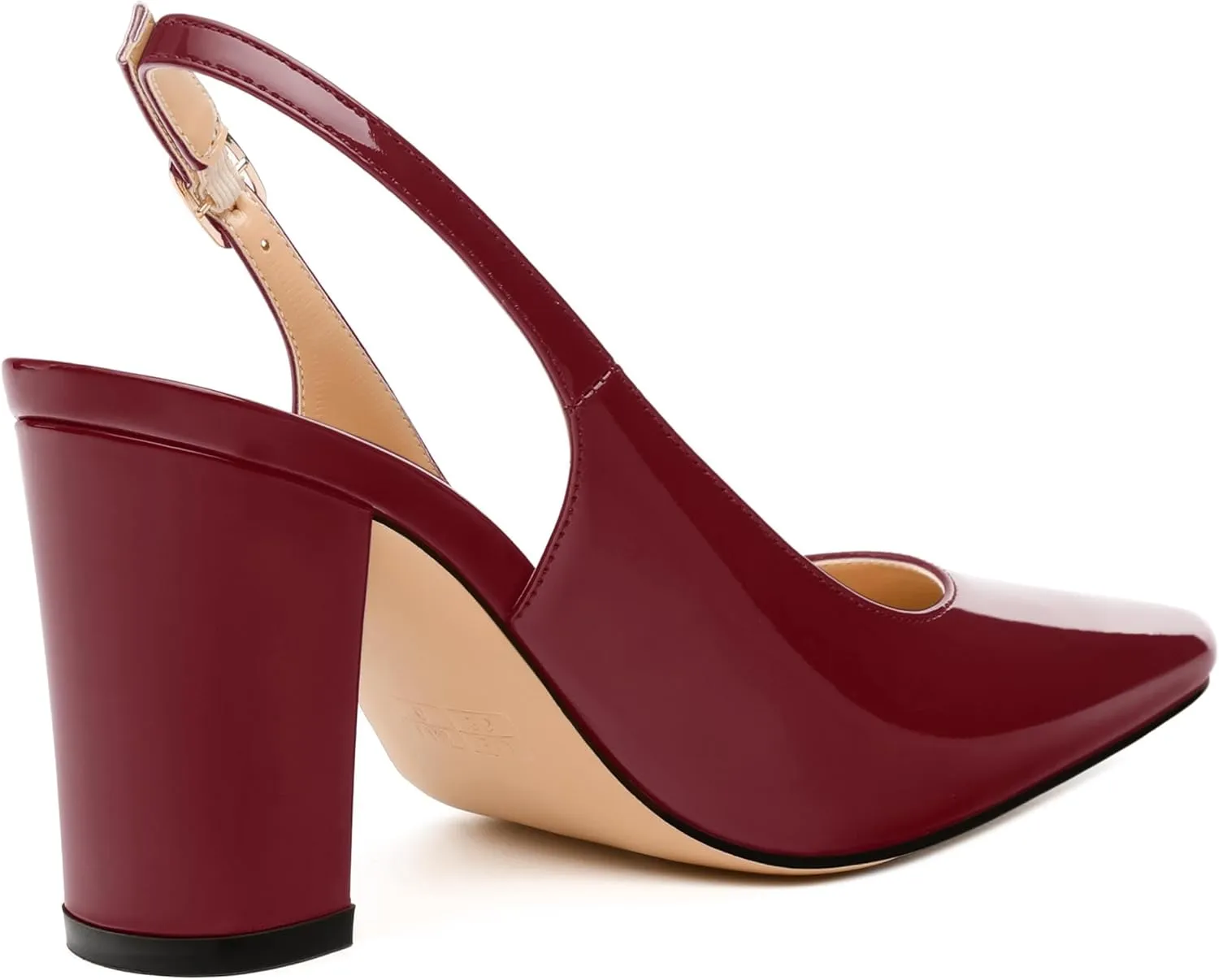 Women's Pumps, Pointed Toe High Heels, Slingback with Buckle, Fashion Solid Patent Pumps for Working Partying Wedding