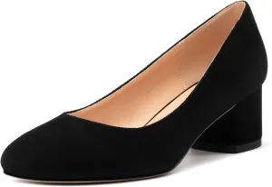 Women's Pumps, Round Closed Toe Low Chunky Heels, Fashion Slip On Comfort Solid Faux Suede Pump Shoes for Women