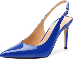 Women's Pumps, Slingback Pointed Toe Stiletto High Heels, Fashion Adjust Buckle Patent Shoes for Women 3.3 inch
