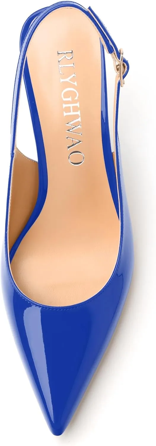 Women's Pumps, Slingback Pointed Toe Stiletto High Heels, Fashion Adjust Buckle Patent Shoes for Women 3.3 inch