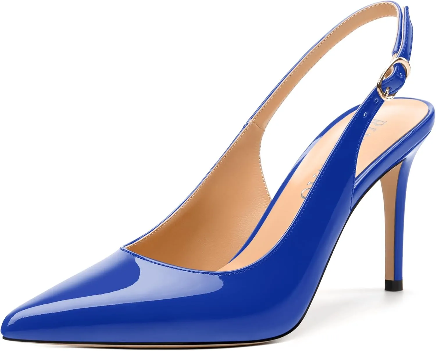 Women's Pumps, Slingback Pointed Toe Stiletto High Heels, Fashion Adjust Buckle Patent Shoes for Women 3.3 inch