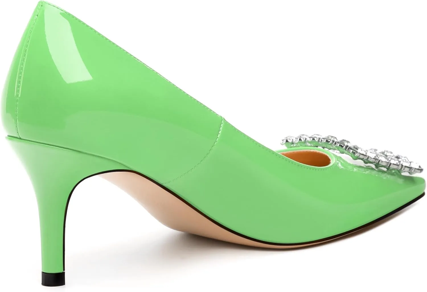 Womens Pumps, Small Square Toe Kitten Heels Pumps for Women, Rhinestone Square Buckle Decoration Daily Dress Pump Shoes 2.5"