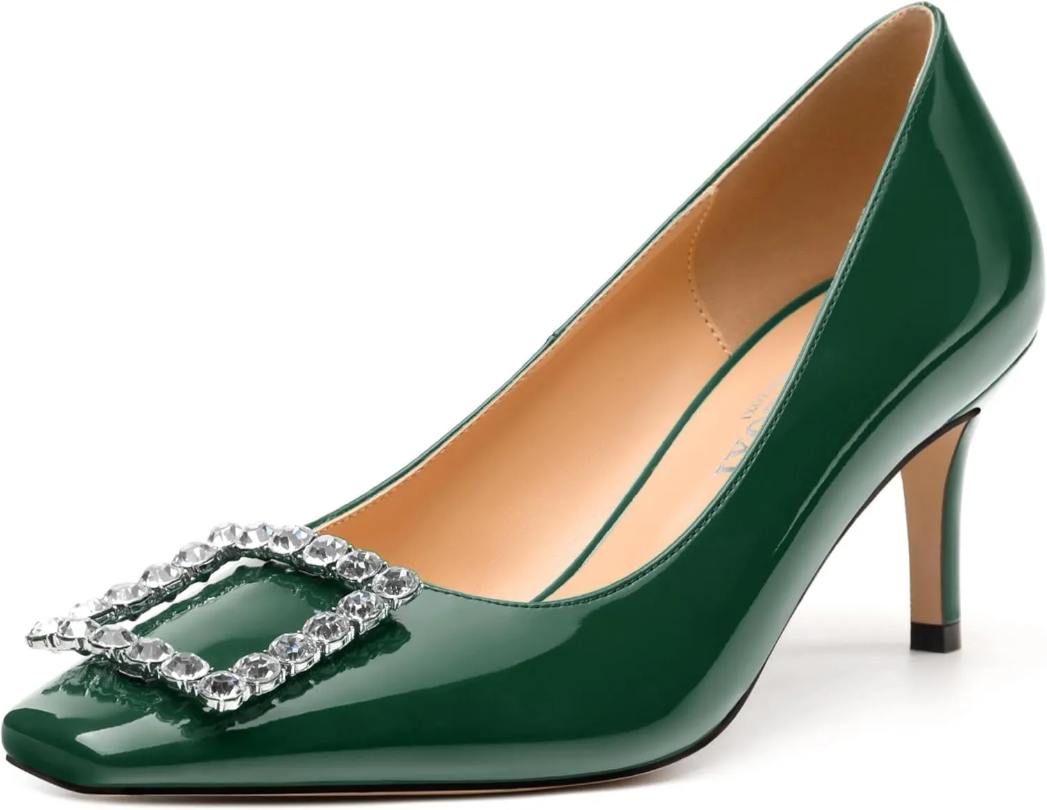 Womens Pumps, Small Square Toe Kitten Heels Pumps for Women, Rhinestone Square Buckle Decoration Daily Dress Pump Shoes 2.5"