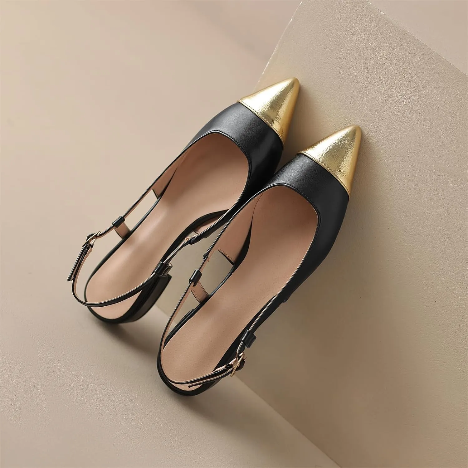 Women's Retro Cap Pointed Closed Toe Pump Slip-On Slingback Two Toned Chunky Low Block Heel Buckle Classic Work Office Church Casual Comfort Dress Shoes Business Party Shopping Dating Sandals