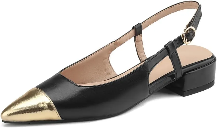 Women's Retro Cap Pointed Closed Toe Pump Slip-On Slingback Two Toned Chunky Low Block Heel Buckle Classic Work Office Church Casual Comfort Dress Shoes Business Party Shopping Dating Sandals