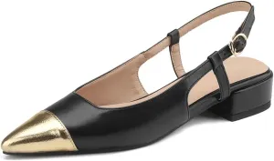 Women's Retro Cap Pointed Closed Toe Pump Slip-On Slingback Two Toned Chunky Low Block Heel Buckle Classic Work Office Church Casual Comfort Dress Shoes Business Party Shopping Dating Sandals