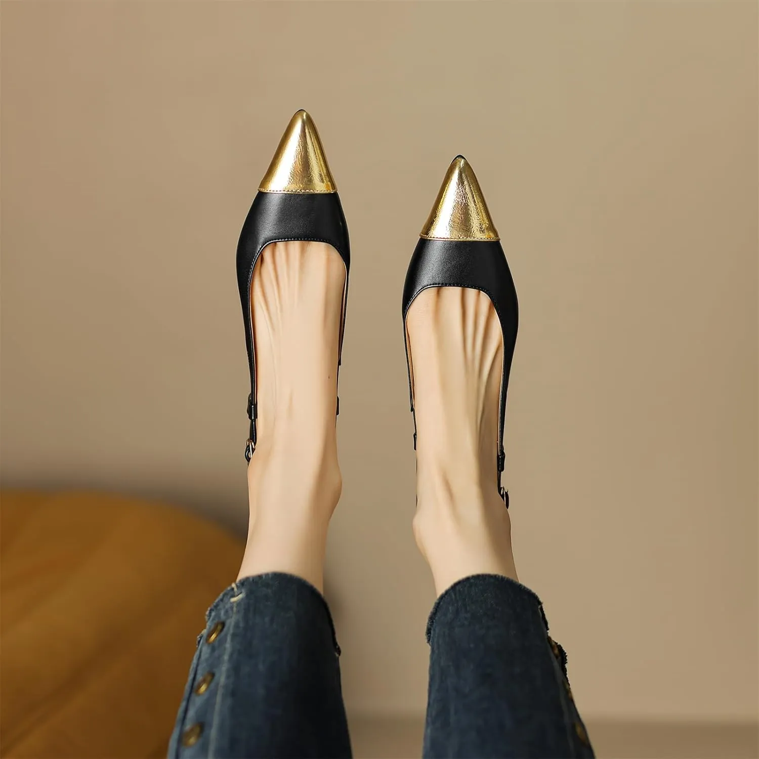 Women's Retro Cap Pointed Closed Toe Pump Slip-On Slingback Two Toned Chunky Low Block Heel Buckle Classic Work Office Church Casual Comfort Dress Shoes Business Party Shopping Dating Sandals