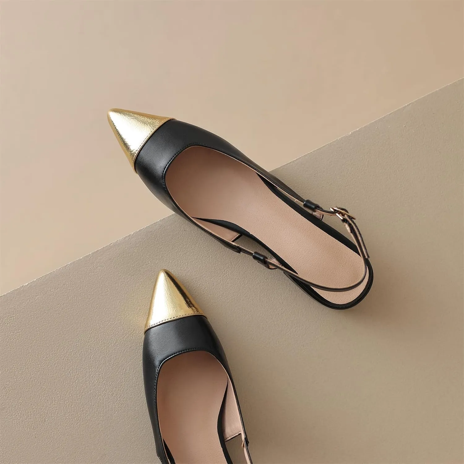 Women's Retro Cap Pointed Closed Toe Pump Slip-On Slingback Two Toned Chunky Low Block Heel Buckle Classic Work Office Church Casual Comfort Dress Shoes Business Party Shopping Dating Sandals