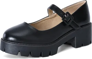 Women's Round Toe Ankle Strap Mary Janes Platform Low Heel Chunky Pumps Oxford Dress Shoes