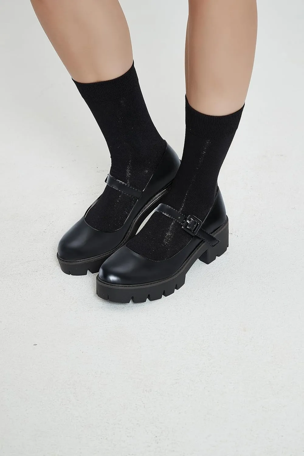 Women's Round Toe Ankle Strap Mary Janes Platform Low Heel Chunky Pumps Oxford Dress Shoes