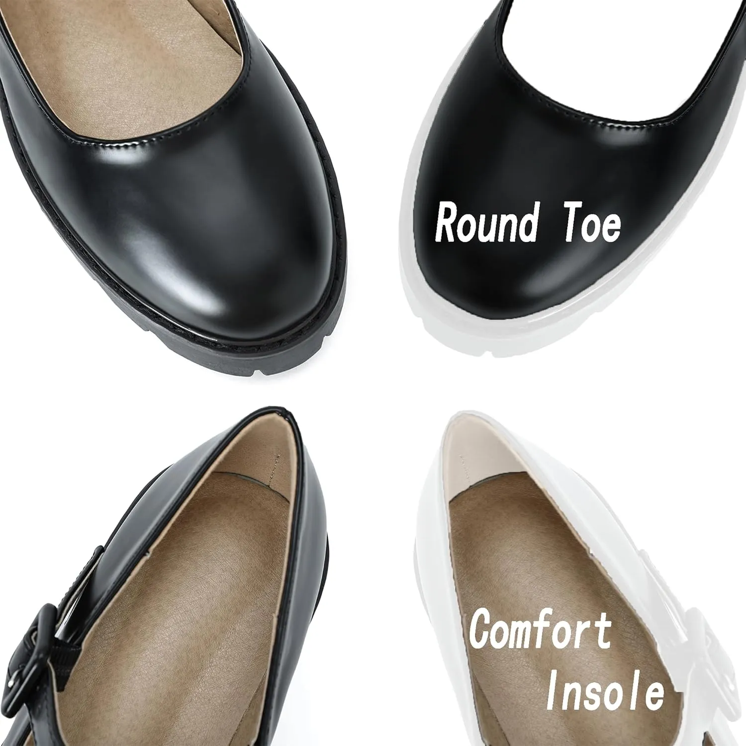 Women's Round Toe Ankle Strap Mary Janes Platform Low Heel Chunky Pumps Oxford Dress Shoes
