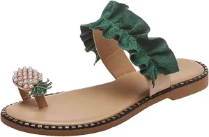 Womens S Slippers Women's Pearl Pineapple Rhinestone Flat Sandals Crystal Bohemian Slides Slippers for Women Hard