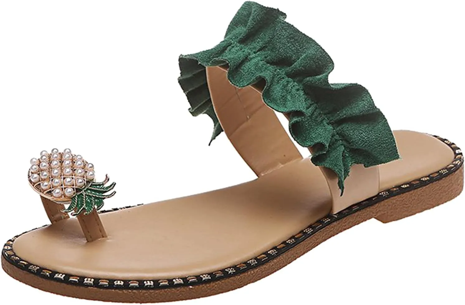 Womens S Slippers Women's Pearl Pineapple Rhinestone Flat Sandals Crystal Bohemian Slides Slippers for Women Hard