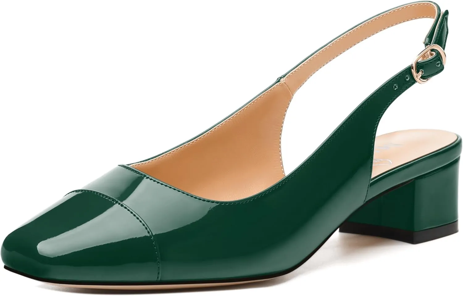 Women's Slingback Pumps, Low Chunky Heels Square Toe Pumps for Women, Block Heels Dress Shoes Closed Toe Comfortable Wedding Work Pump Sandals