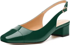 Women's Slingback Pumps, Low Chunky Heels Square Toe Pumps for Women, Block Heels Dress Shoes Closed Toe Comfortable Wedding Work Pump Sandals