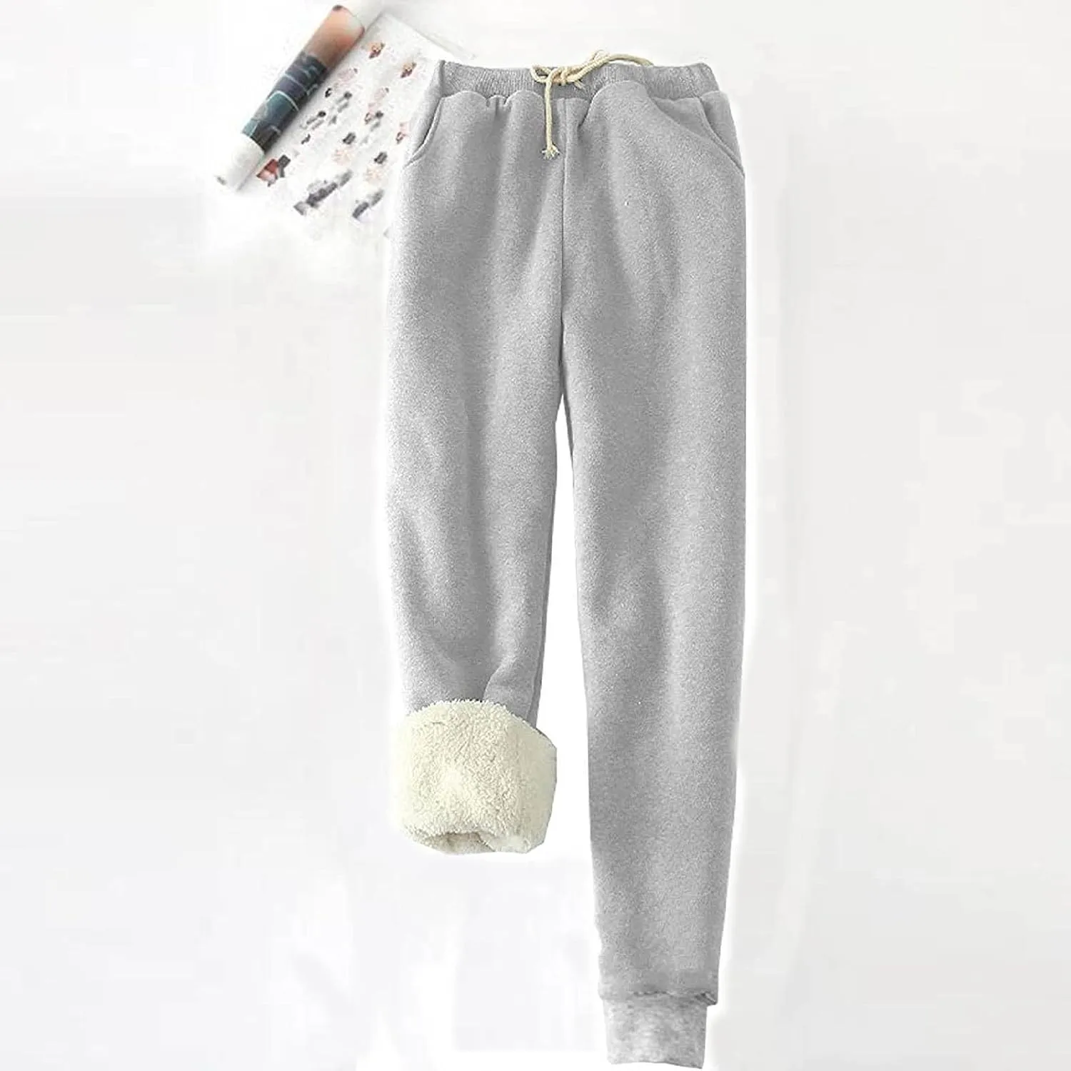 Womens Sweatpants Fleece Sherpa Lined Sweatpants with Pocket Thermal Leggings Winter Warm Sherpa Lined Joggers