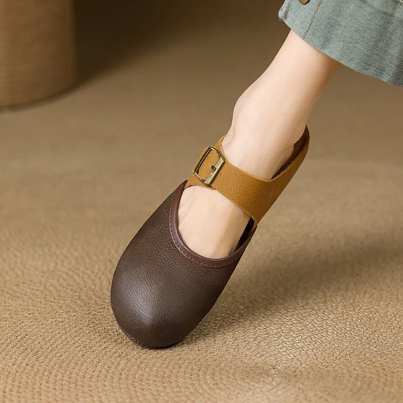 Women's Vintage Handmade Round Toe Patchwork Buckle Mule Shoes