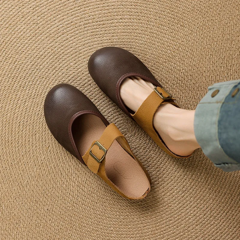 Women's Vintage Handmade Round Toe Patchwork Buckle Mule Shoes