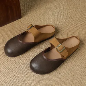 Women's Vintage Handmade Round Toe Patchwork Buckle Mule Shoes