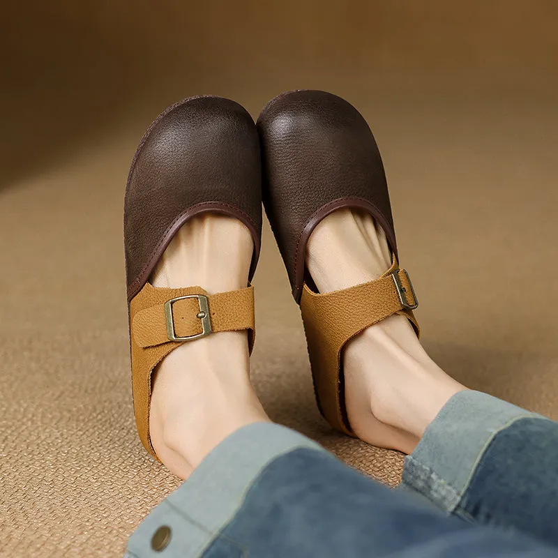Women's Vintage Handmade Round Toe Patchwork Buckle Mule Shoes