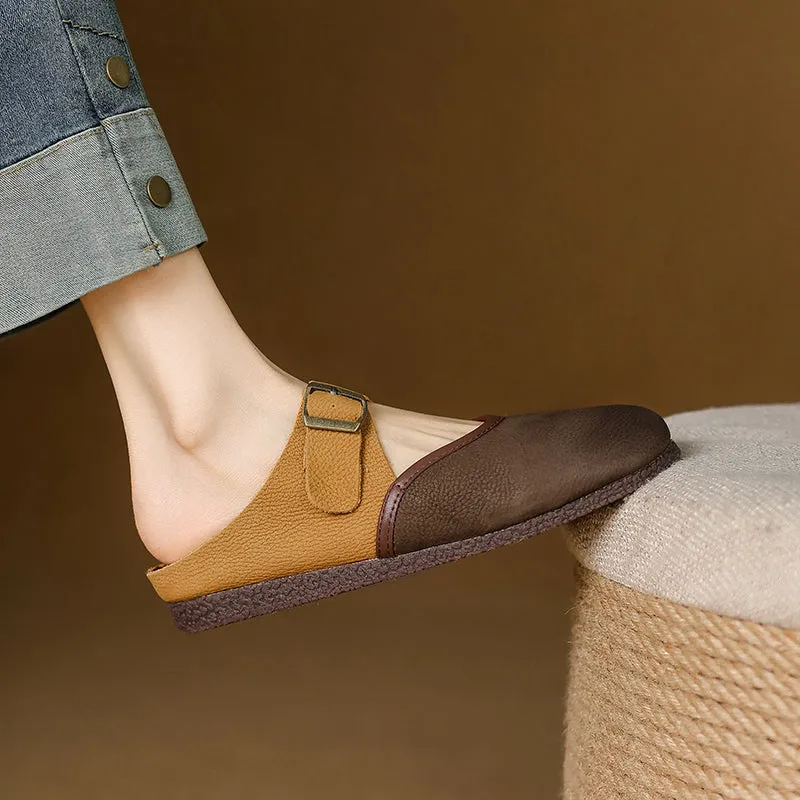 Women's Vintage Handmade Round Toe Patchwork Buckle Mule Shoes