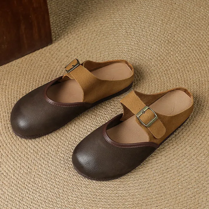 Women's Vintage Handmade Round Toe Patchwork Buckle Mule Shoes