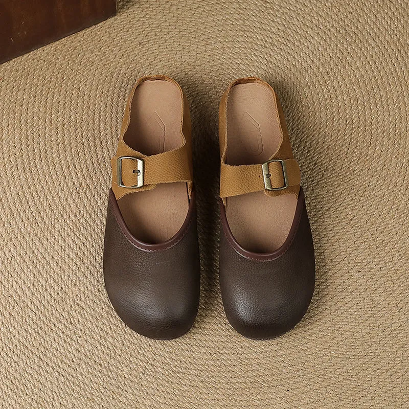 Women's Vintage Handmade Round Toe Patchwork Buckle Mule Shoes