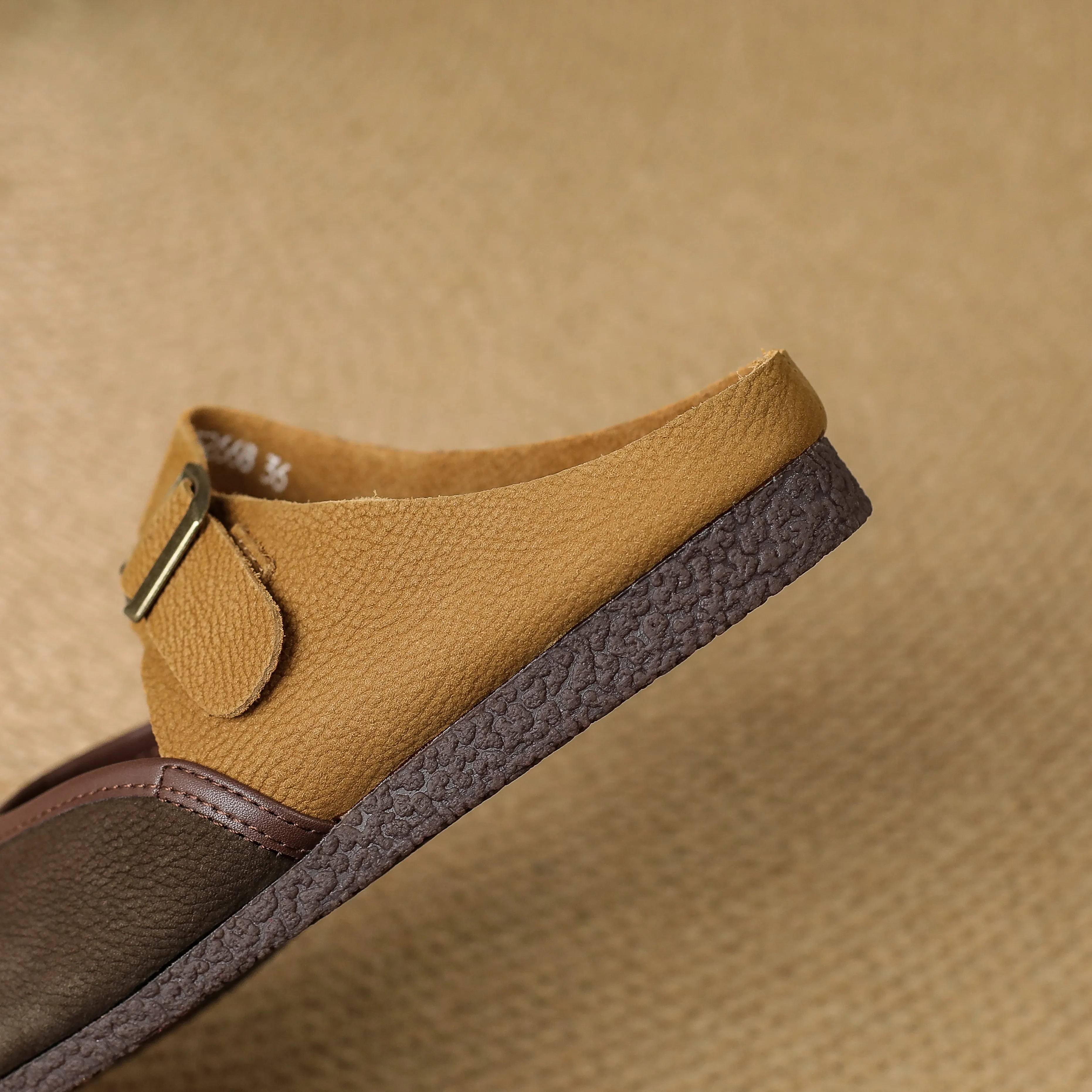 Women's Vintage Handmade Round Toe Patchwork Buckle Mule Shoes