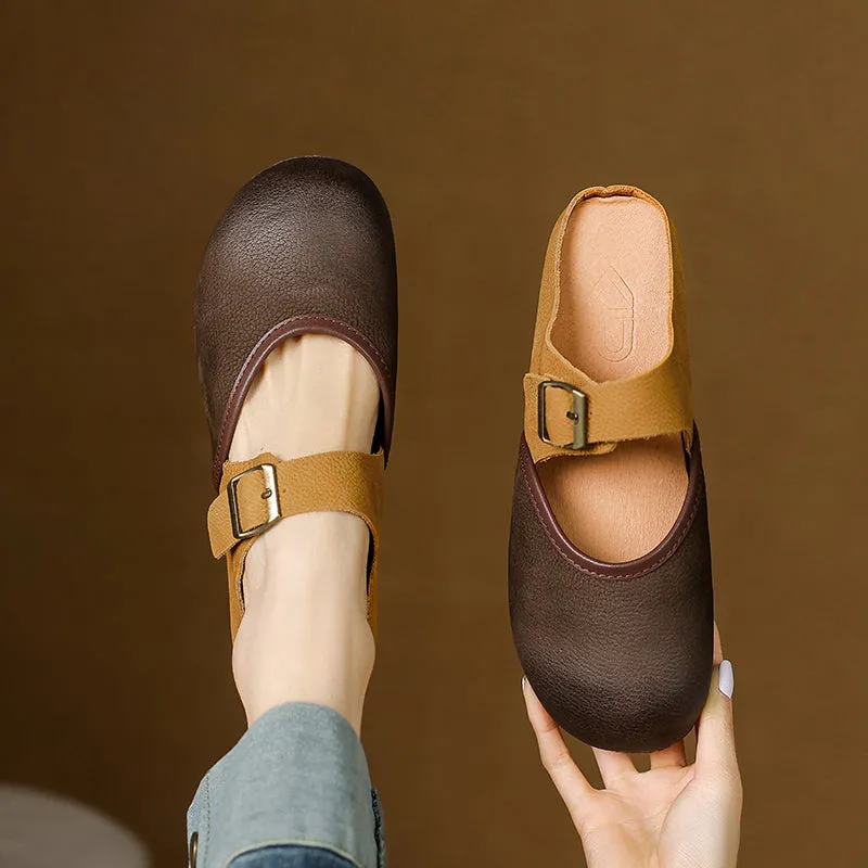 Women's Vintage Handmade Round Toe Patchwork Buckle Mule Shoes