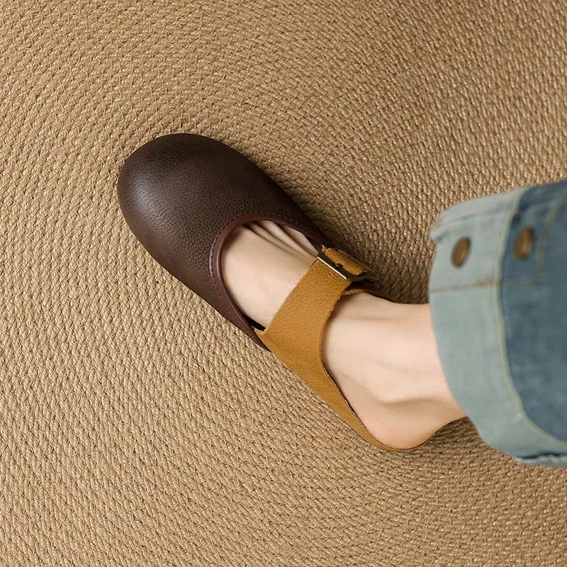 Women's Vintage Handmade Round Toe Patchwork Buckle Mule Shoes