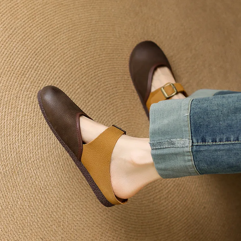 Women's Vintage Handmade Round Toe Patchwork Buckle Mule Shoes