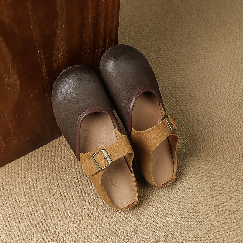 Women's Vintage Handmade Round Toe Patchwork Buckle Mule Shoes
