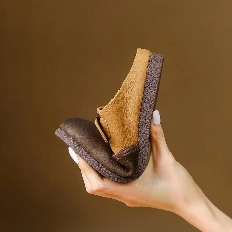 Women's Vintage Handmade Round Toe Patchwork Buckle Mule Shoes