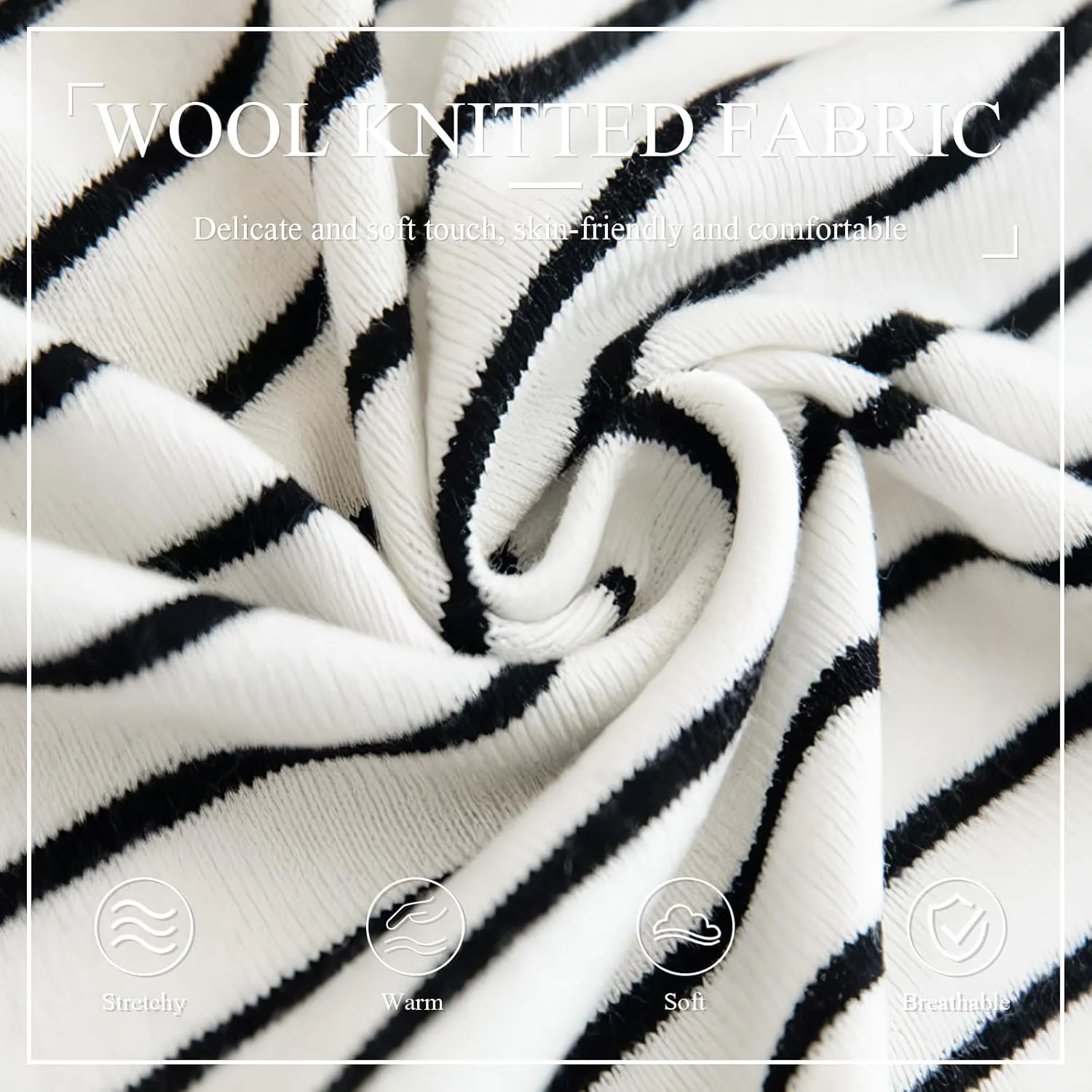 Wool Knitted Small Shawl For Women Long Sleeves Knotted Classic Stripe Pattern Decorative Shawl Wrap Cape Warm Scarf