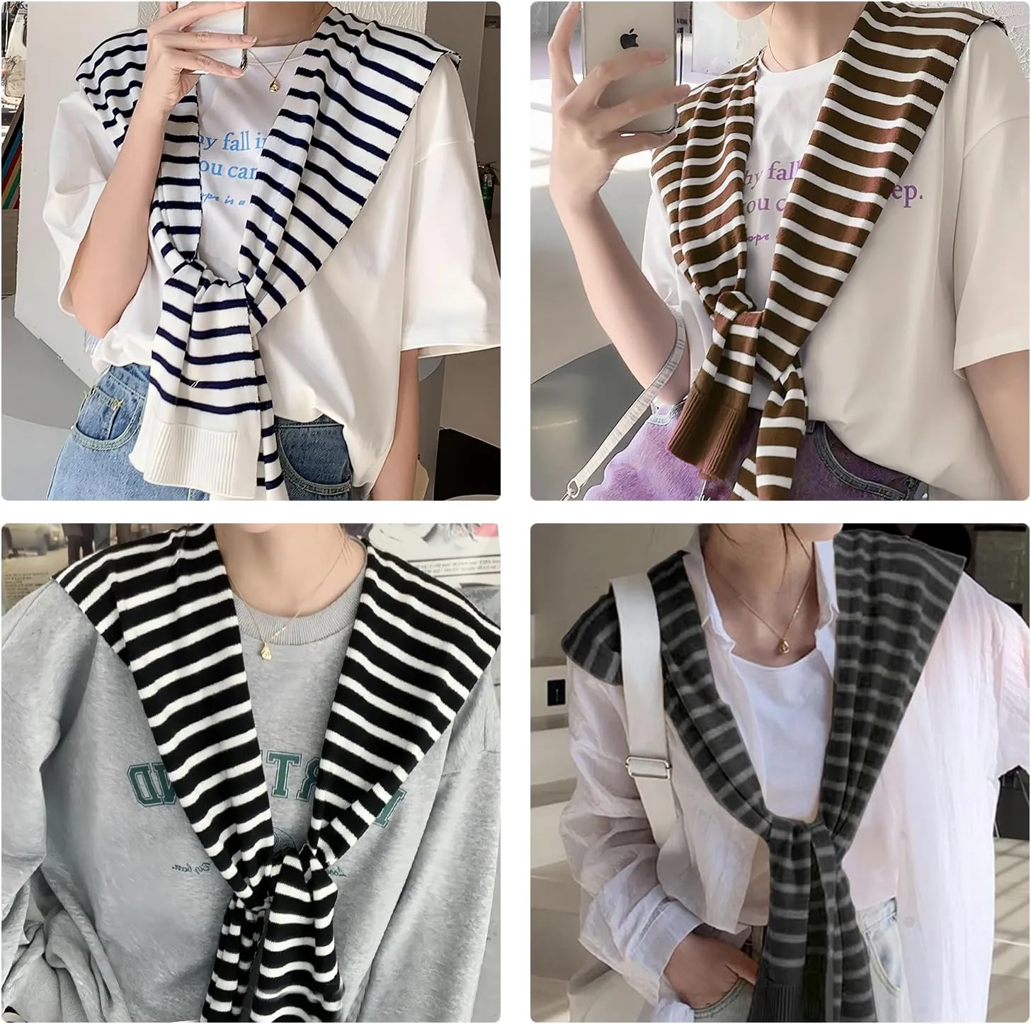 Wool Knitted Small Shawl For Women Long Sleeves Knotted Classic Stripe Pattern Decorative Shawl Wrap Cape Warm Scarf