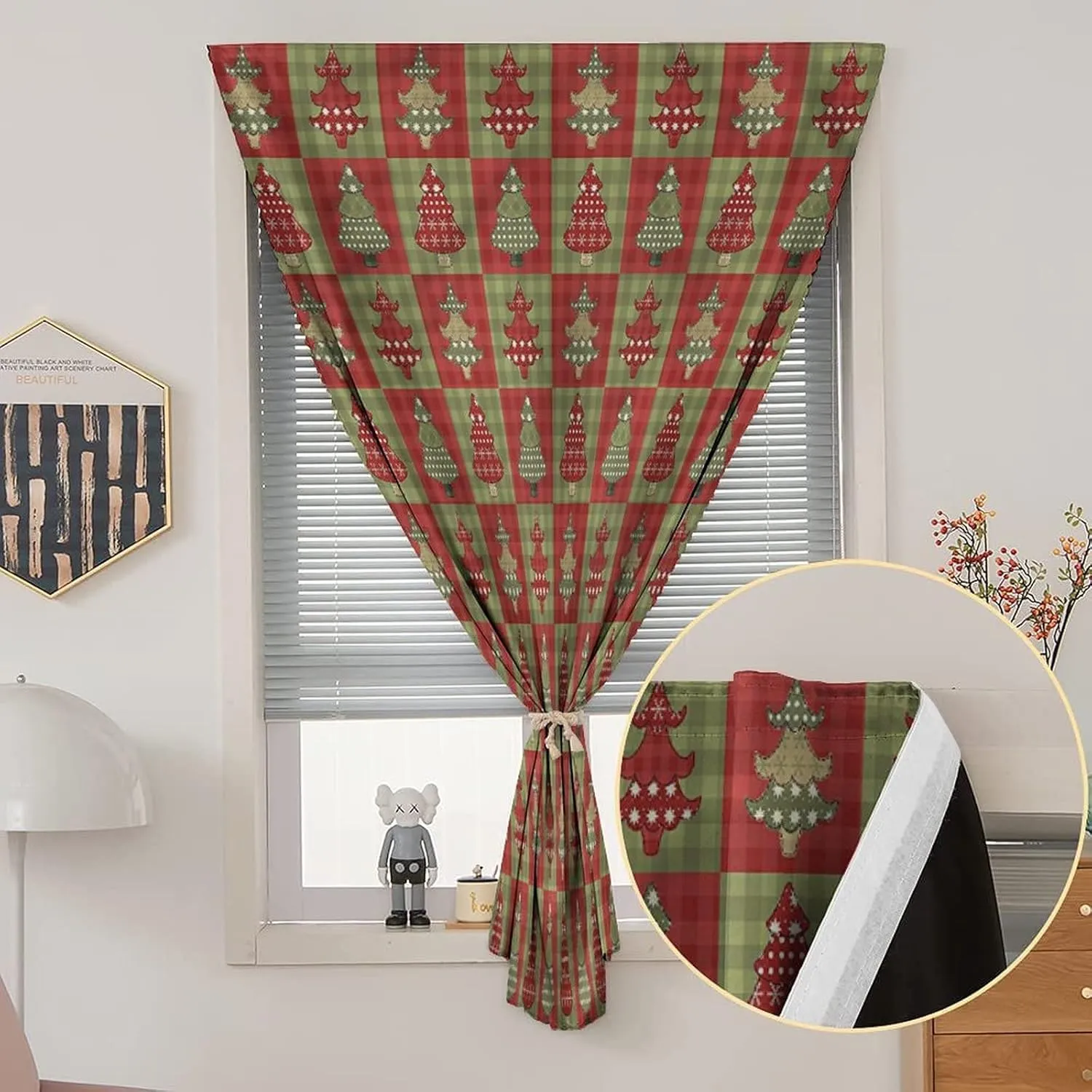XISUNYA Adjustable Blackout Shades, Christmas Portable Blackout Curtain, Xmas Trees Quilt Print Living Room Bedroom Window Drapes,26W x40L Inch, for Bathroom Living Room Bedroom