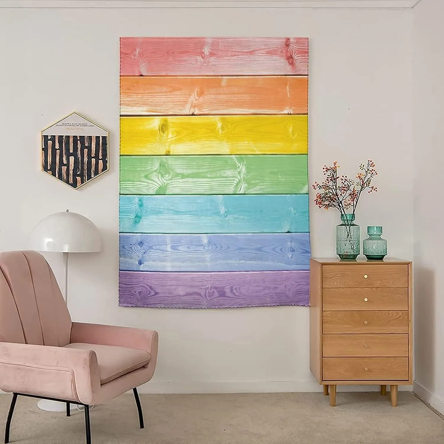 XISUNYA Adjustable Blackout Shades, Pastel Portable Blackout Curtain, Wooden Planks in Rainbow Colors Rustic Print Living Room Bedroom Window Drapes,47W x63L Inches, for Bathroom Living Room Bedroom