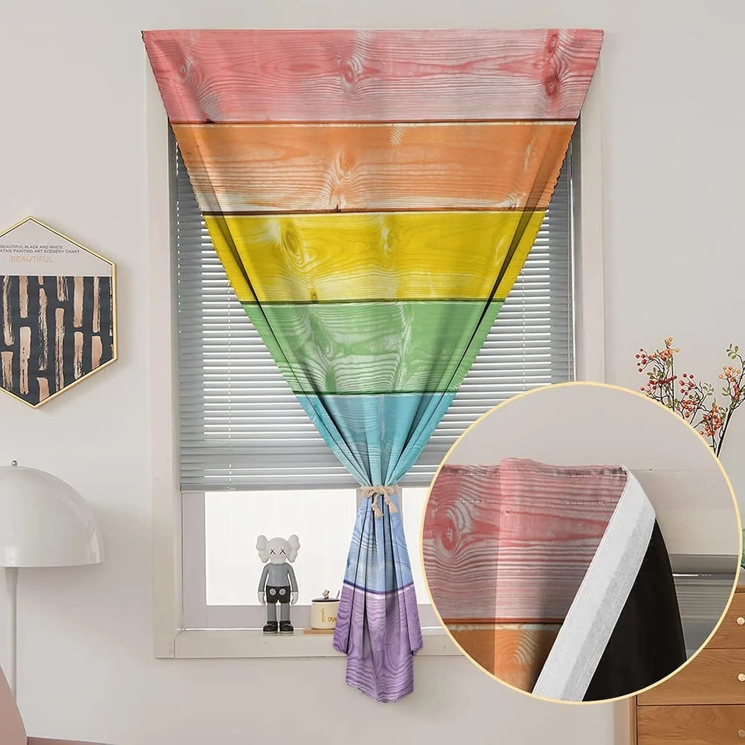 XISUNYA Adjustable Blackout Shades, Pastel Portable Blackout Curtain, Wooden Planks in Rainbow Colors Rustic Print Living Room Bedroom Window Drapes,47W x63L Inches, for Bathroom Living Room Bedroom