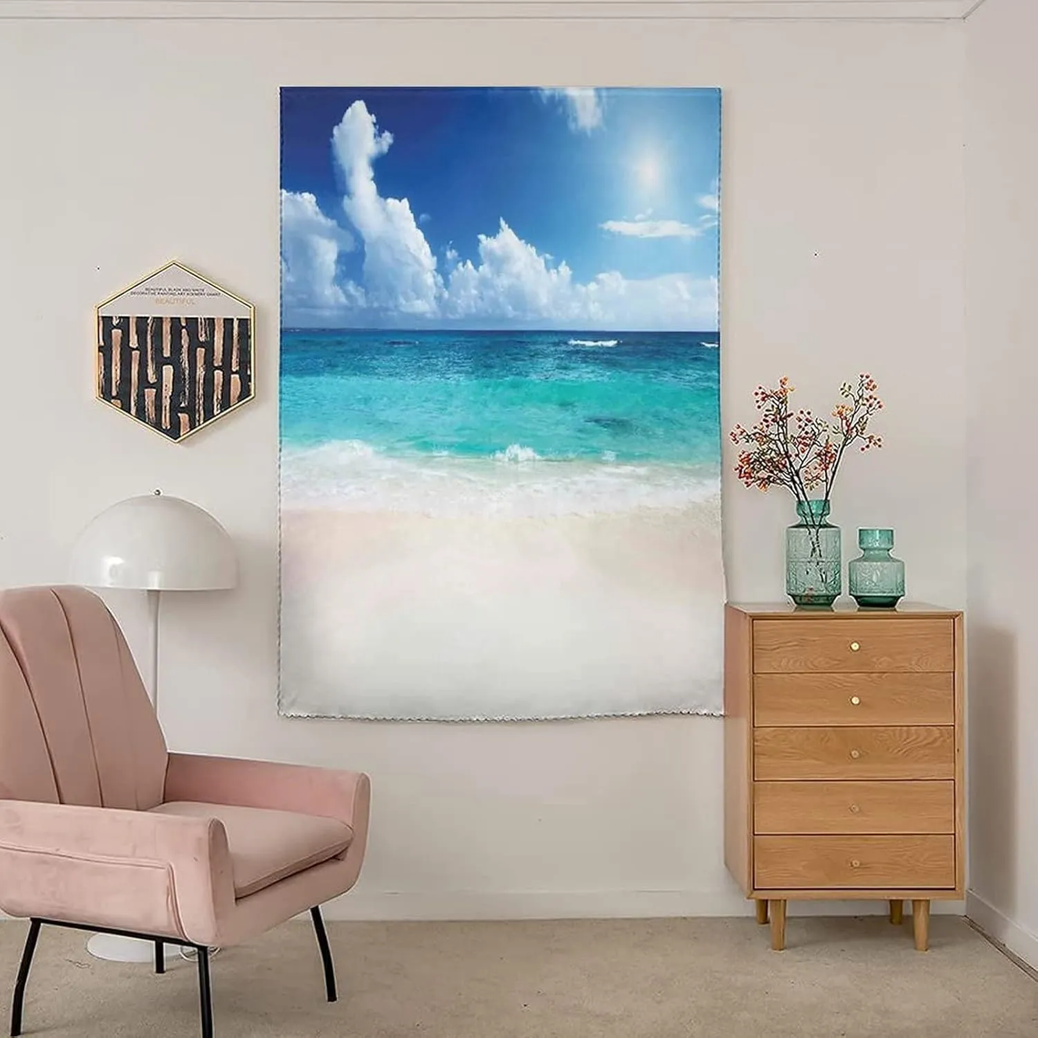 XISUNYA Anywhere Portable Blackout Curtain, Ocean Door Window Curtains, Paradise Beach in Caribbean Sea Dreams Space Print Bedroom Blackout Curtains,24W x40L Inches, for Nursery,Children Kids Bedroom