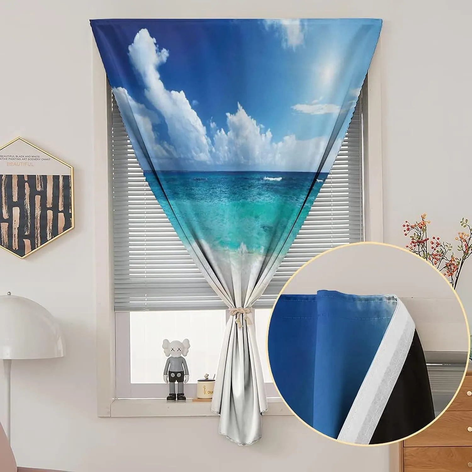 XISUNYA Anywhere Portable Blackout Curtain, Ocean Door Window Curtains, Paradise Beach in Caribbean Sea Dreams Space Print Bedroom Blackout Curtains,24W x40L Inches, for Nursery,Children Kids Bedroom