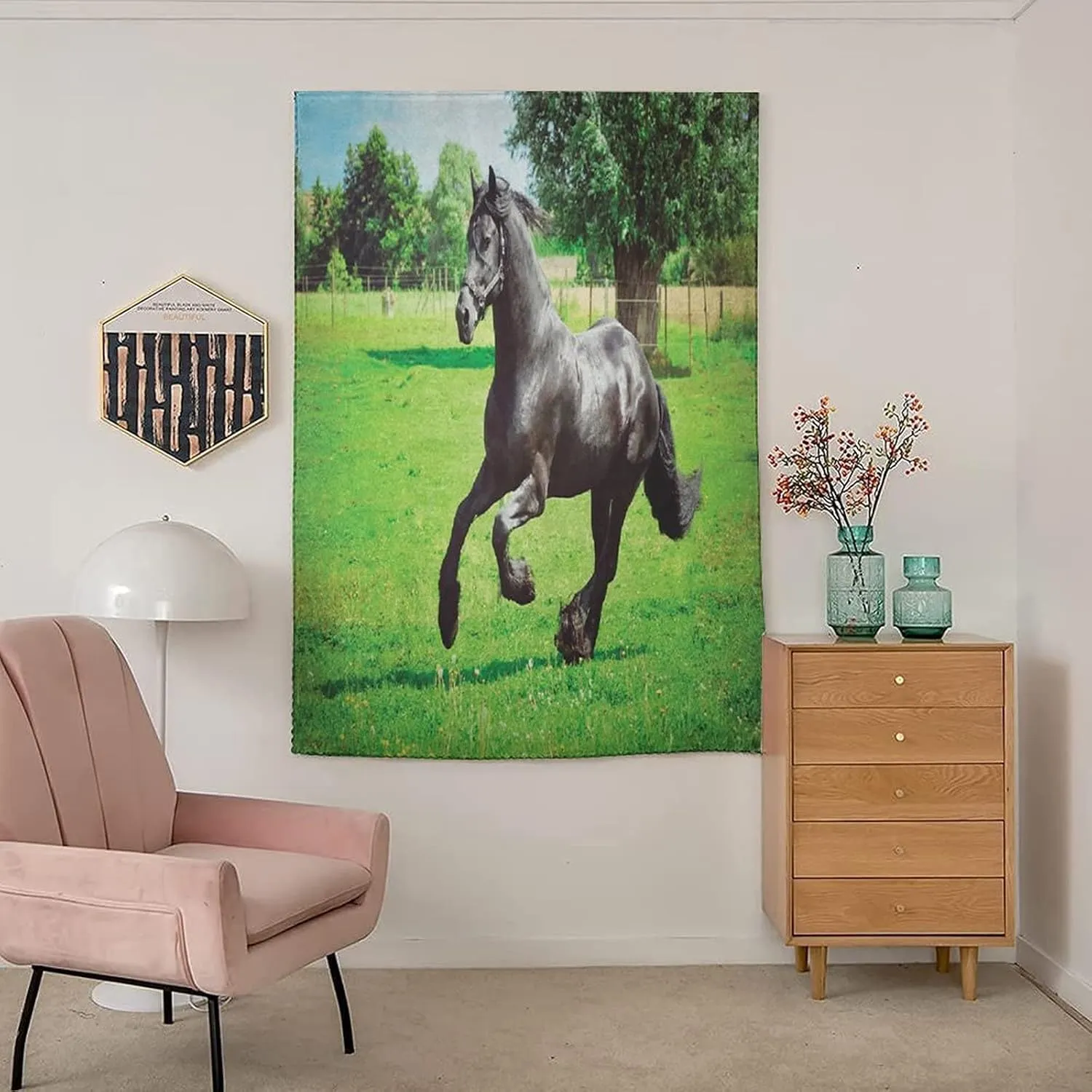 XISUNYA Autohesion Curtains, Horses Window Curtain Panel, Friesian Male Horse Masculine Driving Print Thermal Lnsulated Room Darkening Small Drapes,59W x84L Inch, for Kitchen Bathroom Living Room