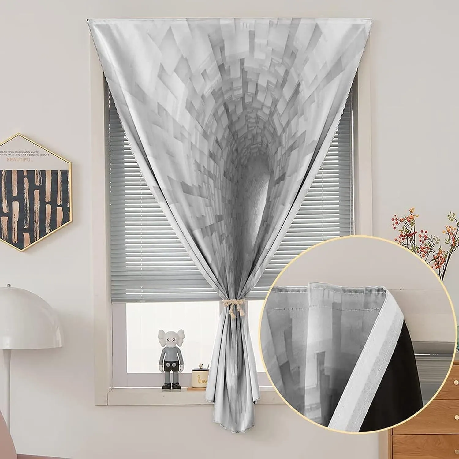 XISUNYA Autohesion Curtains, Outer Space Window Curtain Panel, Turning Tunnel Inside Endless Hole Deep Space Print Thermal Lnsulated Room Darkening Small Drapes,47W x54L Inches, for Bathroom Bedroom