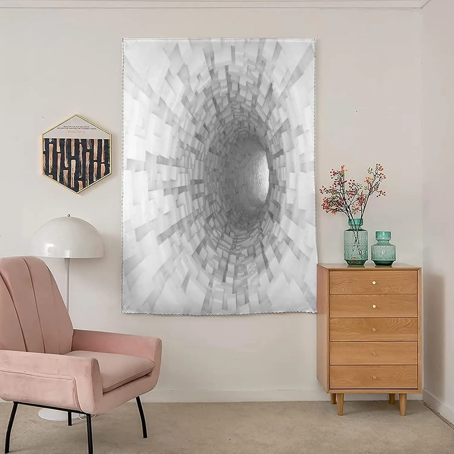 XISUNYA Autohesion Curtains, Outer Space Window Curtain Panel, Turning Tunnel Inside Endless Hole Deep Space Print Thermal Lnsulated Room Darkening Small Drapes,47W x54L Inches, for Bathroom Bedroom